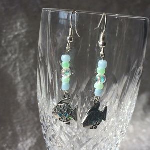 Handmade earrings: fish and beach colors